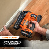 RIDGID 18V Brushless Cordless 18-Gauge 2-1/8 in. Brad Nailer with CLEAN DRIVE Technology with 18V 2.0 Ah Lithium-Ion Battery