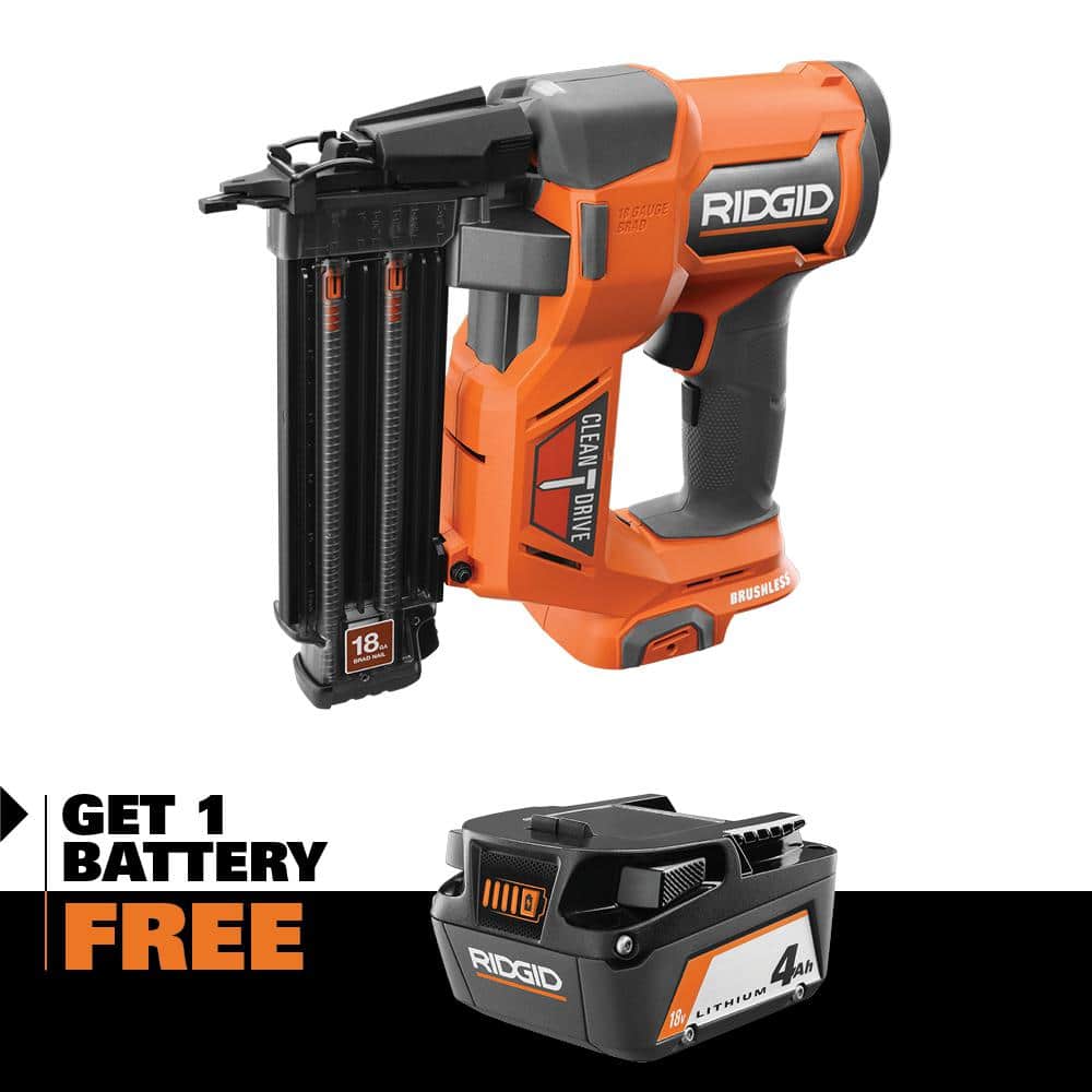 RIDGID 18V Brushless Cordless 18-Gauge 2-1/8 in. Brad Nailer with 4.0 Ah Lithium-Ion Battery