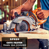 RIDGID 18V Brushless Cordless 7-1/4 in. Rear Handle Circular Saw Kit with 8.0 Ah MAX Output Battery, 18V Charger and Bag