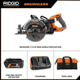 RIDGID 18V Brushless Cordless 7-1/4 in. Rear Handle Circular Saw Kit w/ (2) 4.0 Ah MAX Output Battery, Charger, Bag
