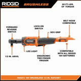 RIDGID 18V Brushless Cordless 1/2 in. Ratchet (Tool Only)