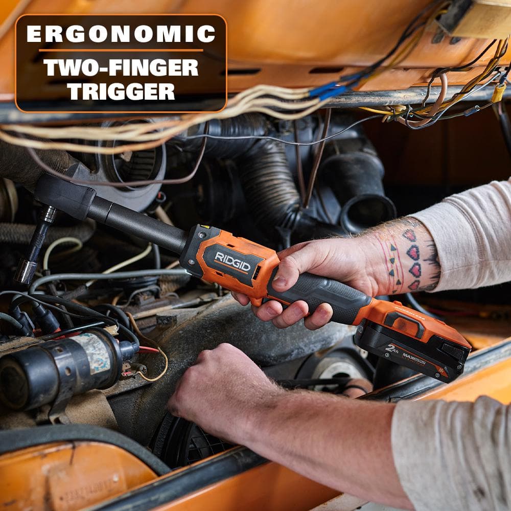 RIDGID 18V Brushless Cordless 3/8 in. Extended Reach Ratchet (Tool Only) with Protective Boot