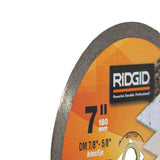 RIDGID 7 in. Continuous Rim Diamond Tile Blade, DM 7/8 in.–5/8 in. Arbor, Max 8,730 RPM