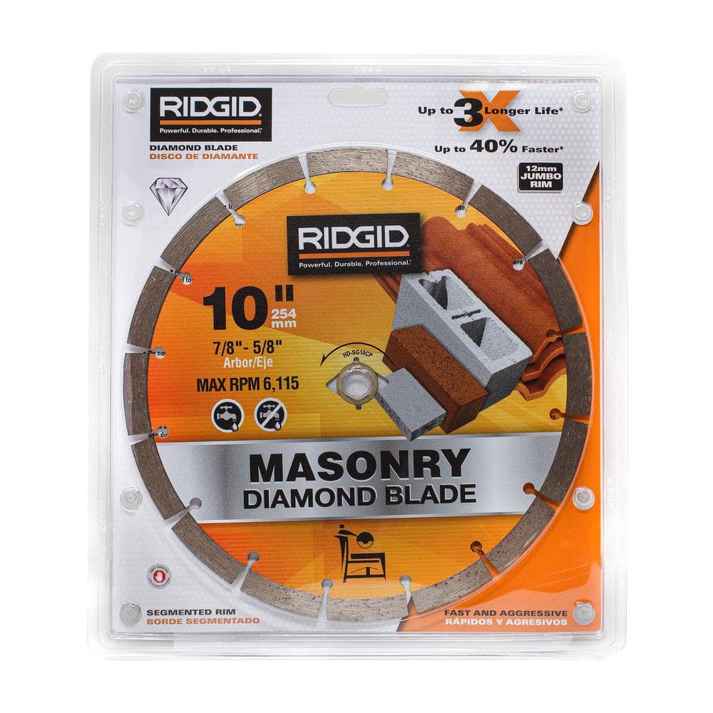 RIDGID 10 in. Segmented Diamond Masonry Blade, DM 7/8 in. – 5/8 in. Arbor