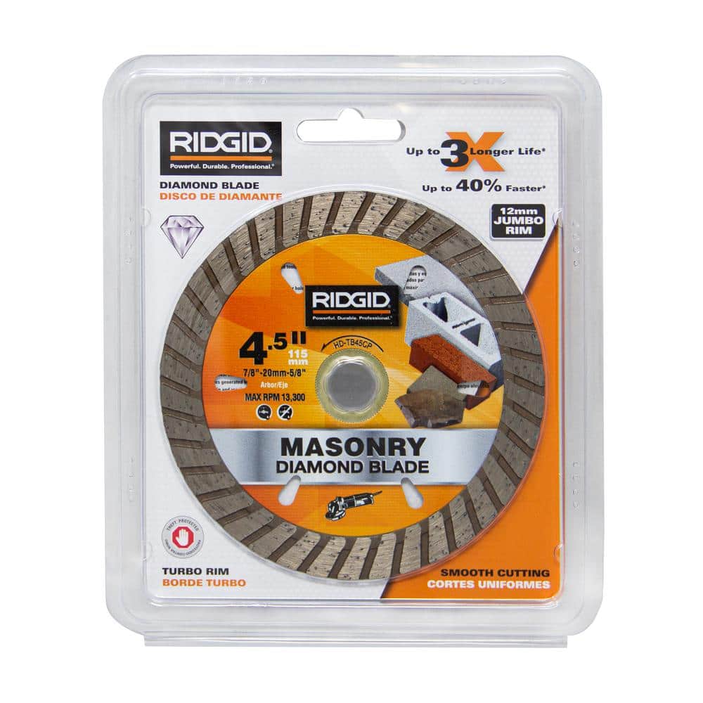 RIDGID 4-1/2 in. Turbo Diamond Blade, 7/8 in. Arbor with 5/8 in. & 20 mm Adapters