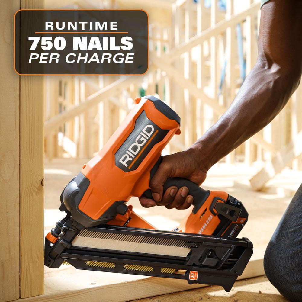 RIDGID 18V (2) 4.0 Ah Batteries and Charger Kit with 18V Brushless Cordless 30° Framing Nailer