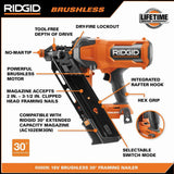 RIDGID 18V (2) 4.0 Ah Batteries and Charger Kit with 18V Brushless Cordless 30° Framing Nailer