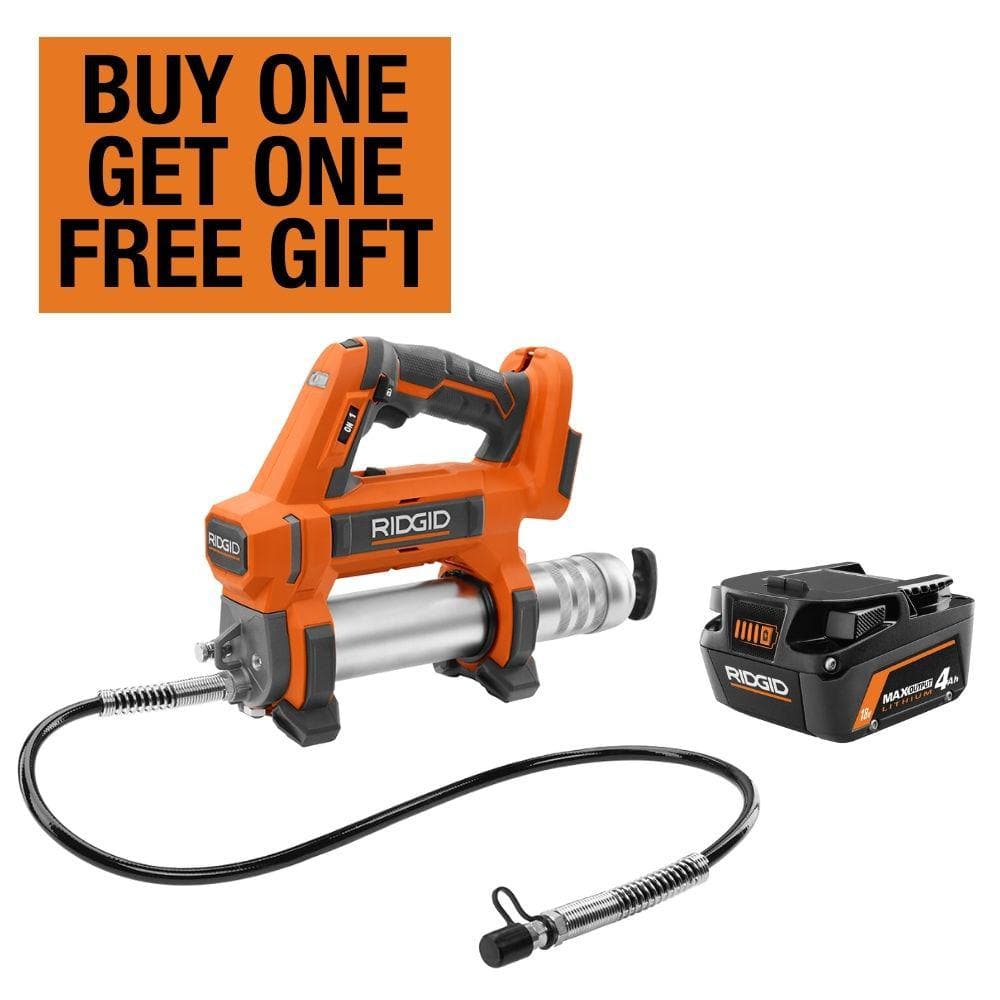 RIDGID 18V Cordless Grease Gun with 18V 4.0 Ah MAX Output Lithium-Ion Battery