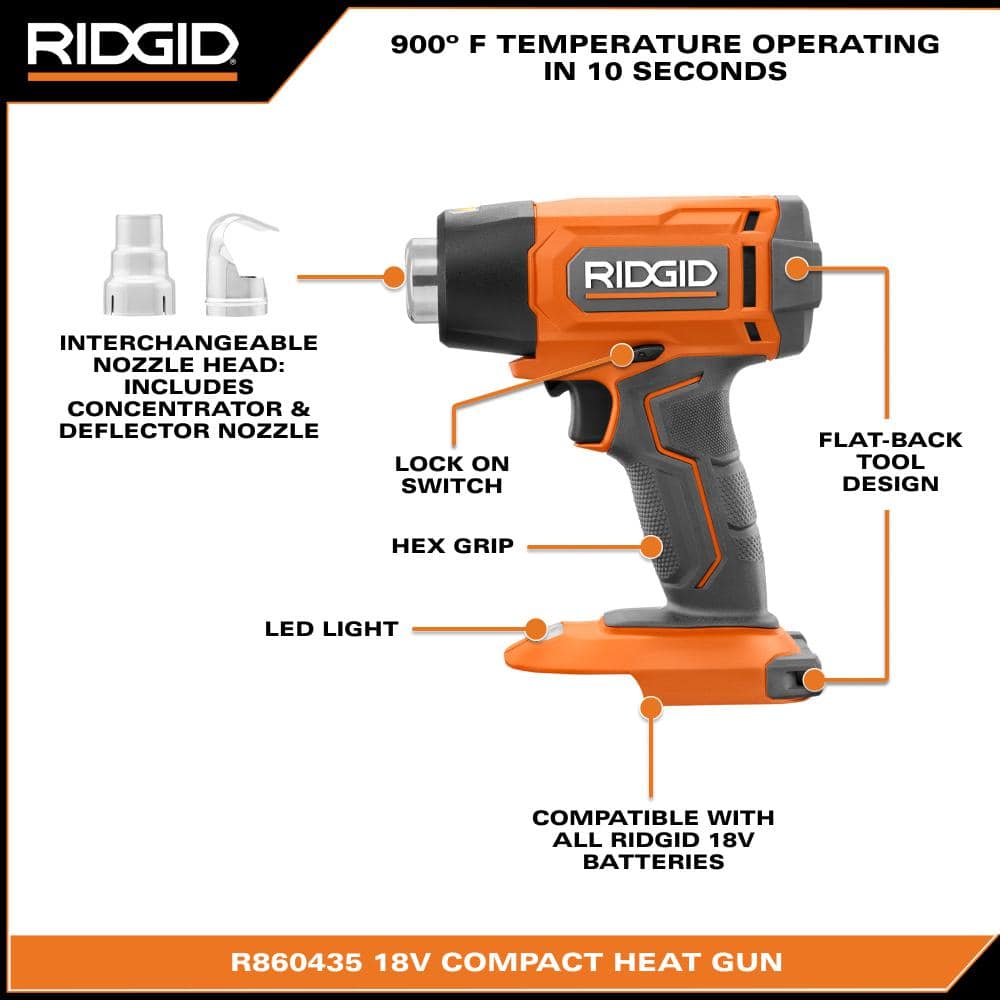 RIDGID 18V Cordless Compact Heat Gun Kit with 2.0 Ah Battery and Charger