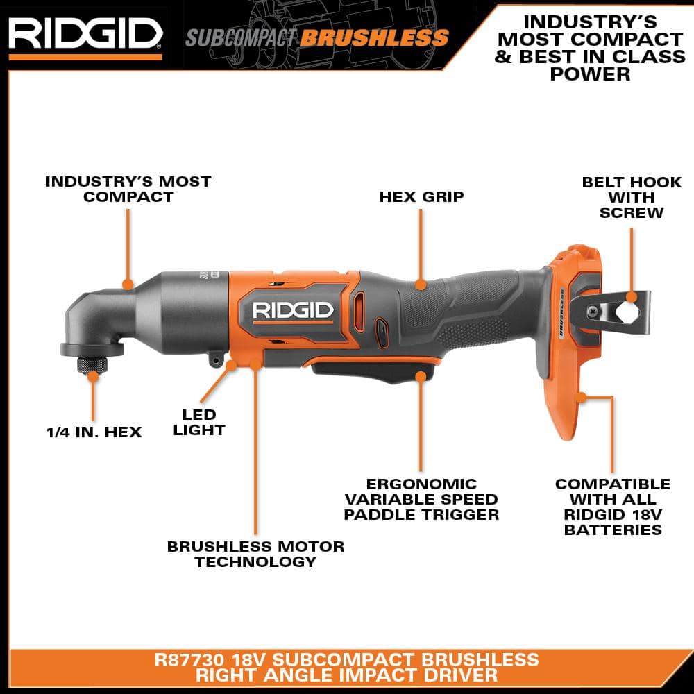 RIDGID 18V SubCompact Brushless Cordless Right Angle Impact Driver (Tool Only)