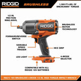 RIDGID 18V Brushless Cordless 4-Mode 1/2 in. High-Torque Impact Wrench Kit with (2) 4.0 Ah Batteries and Charger
