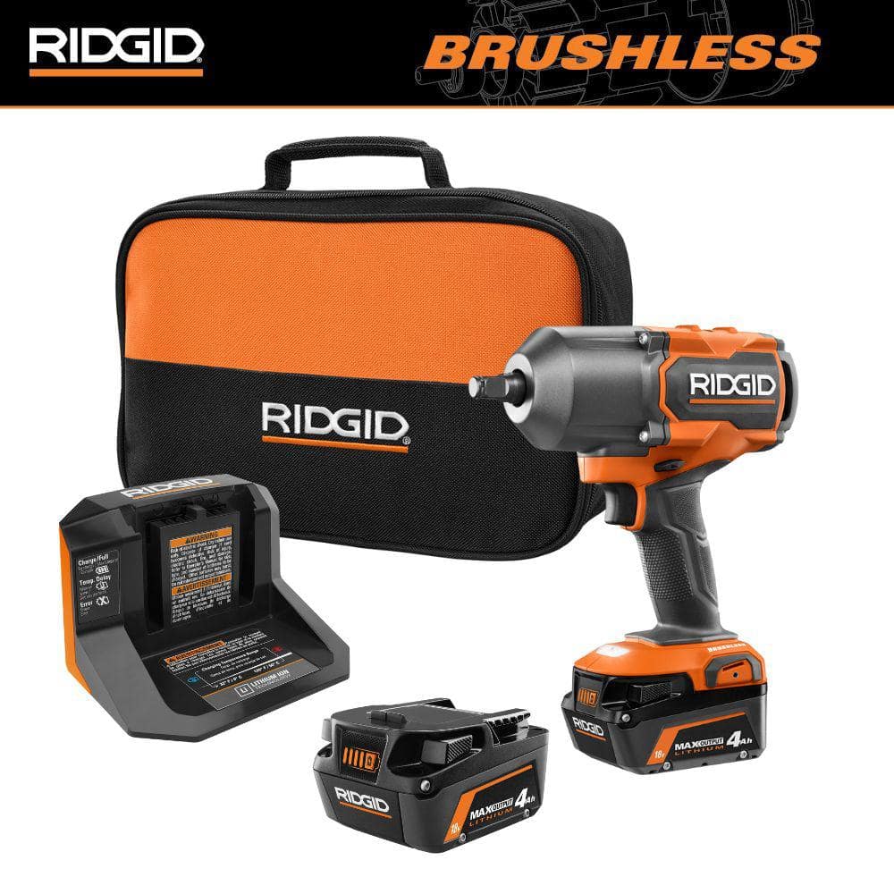 RIDGID 18V Brushless Cordless 4-Mode 1/2 in. High-Torque Impact Wrench Kit with (2) 4.0 Ah Batteries and Charger
