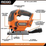 RIDGID 18V Cordless Jig Saw Kit with 2.0 Ah Lithium-Ion Battery and Charger