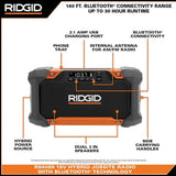 RIDGID 18-Volt Cordless Hybrid Jobsite Radio with Bluetooth Technology + 1.5Ah Lithium-Ion Battery