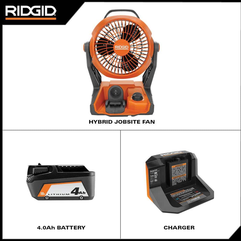 RIDGID 18V Cordless Jobsite Fan Kit with 4.0 Ah Battery and Charger
