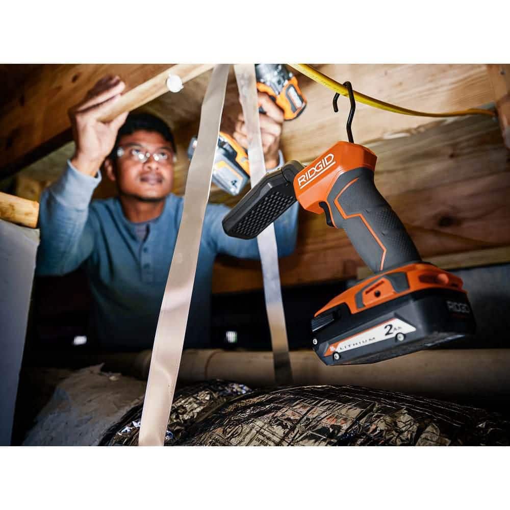 RIDGID 18V Cordless 3-Tool Combo Kit with LED Stick Light, LED Spotlight, and LED Hybrid Panel Light (Tools Only)