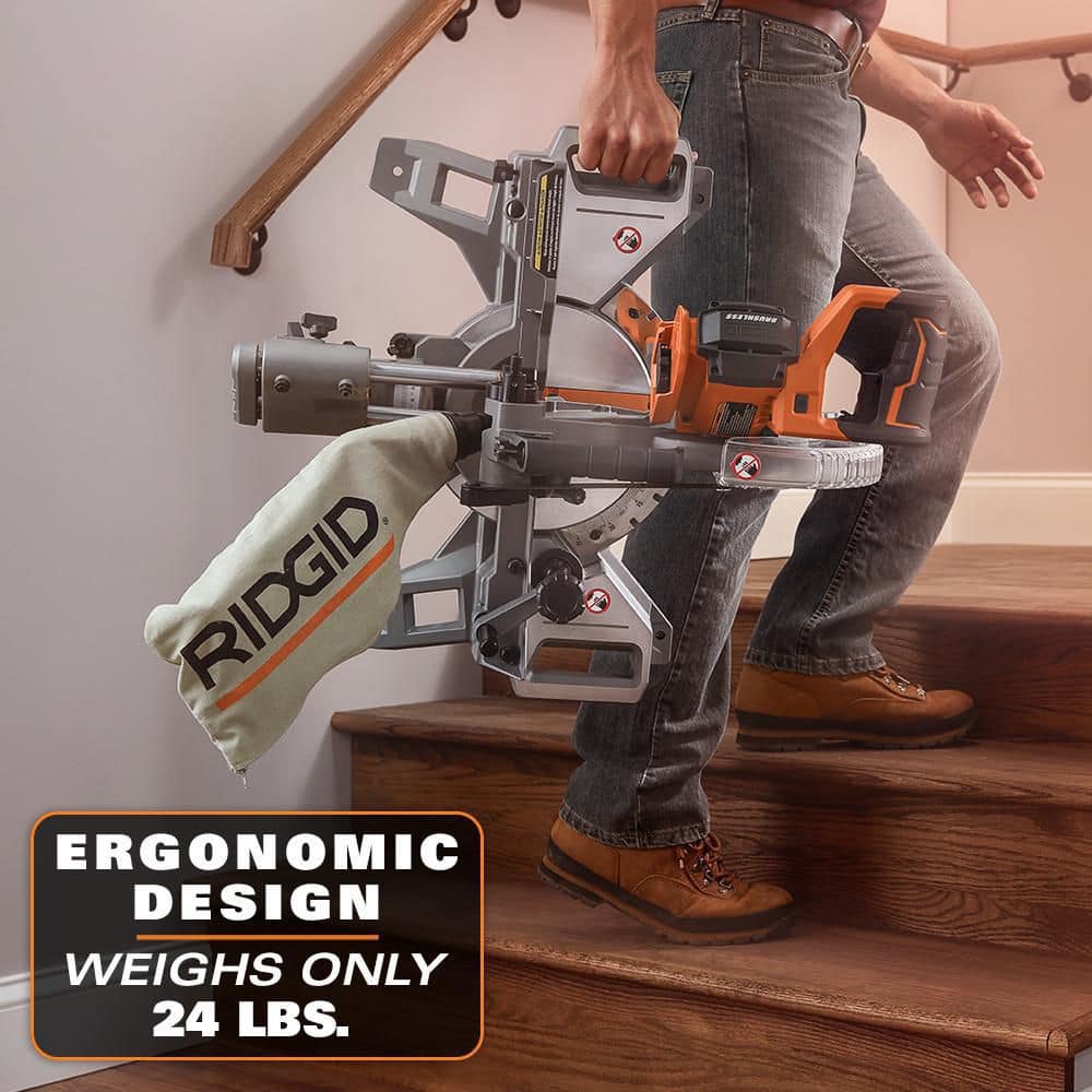 RIDGID 18V Miter Saw with Kit with (2) 4.0 Ah MAX Output Batteries and Charger with 18V Brushless Sliding Miter Saw