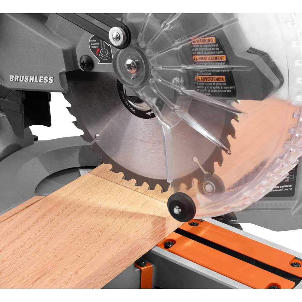 RIDGID 18V Miter Saw with Kit with (2) 4.0 Ah MAX Output Batteries and Charger with 18V Brushless Sliding Miter Saw