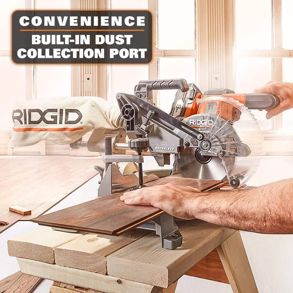 RIDGID 18V Miter Saw with Kit with (2) 4.0 Ah MAX Output Batteries and Charger with 18V Brushless Sliding Miter Saw