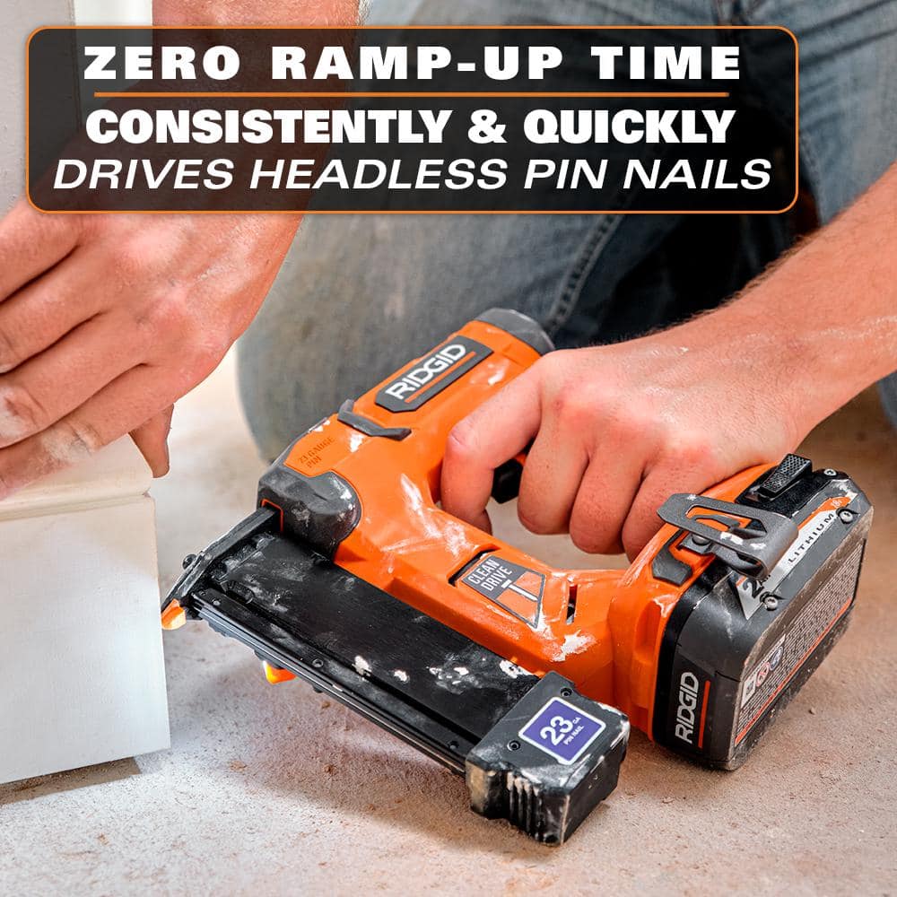 RIDGID 18V Cordless 23 Gauge 1-3/8 in. Headless Pin Nailer Kit with 2.0 Ah Battery and Charger