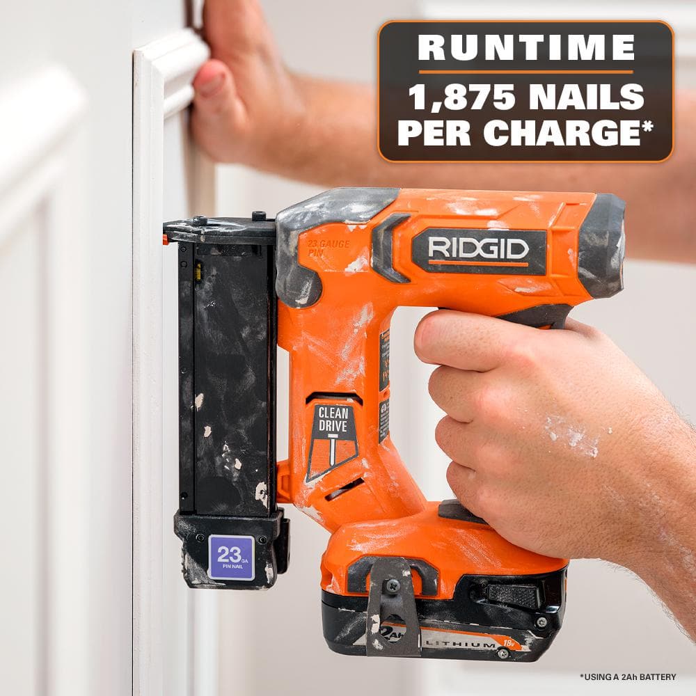 RIDGID 18V Cordless 23 Gauge 1-3/8 in. Headless Pin Nailer Kit with 2.0 Ah Battery and Charger