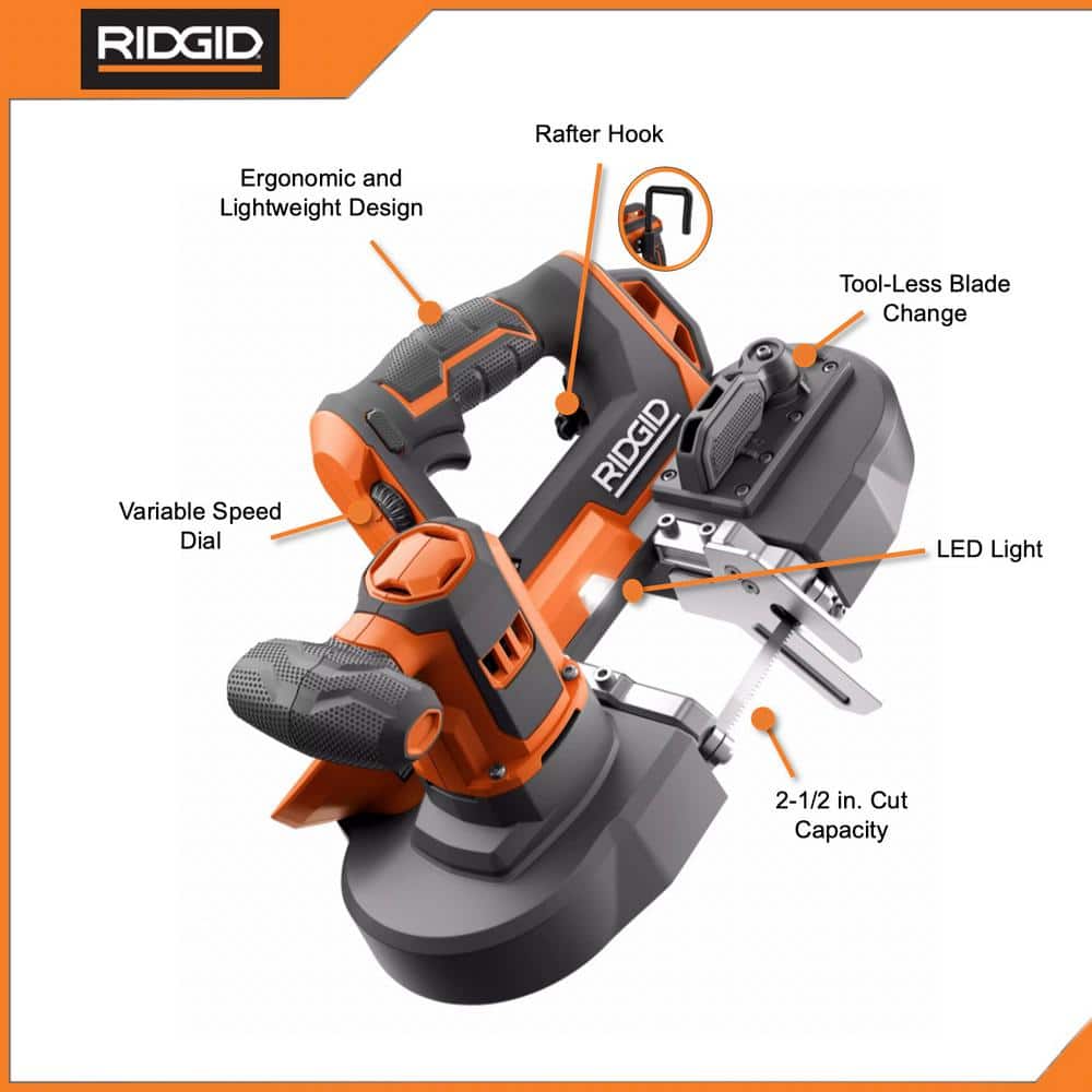 RIDGID 18V Compact Band Saw with 32-7/8 in. Blade and 4.0 Ah Lithium-Ion Battery