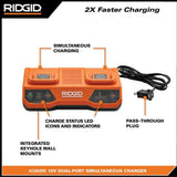 RIDGID 18V Dual Port Charger with (2) 8.0 Ah MAX Output EXP Batteries with 18V Dual Port Simultaneous Charger