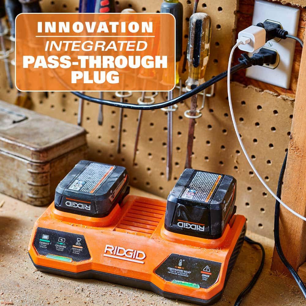 RIDGID 18V Dual Port Charger with (2) 8.0 Ah MAX Output EXP Batteries with 18V Dual Port Simultaneous Charger