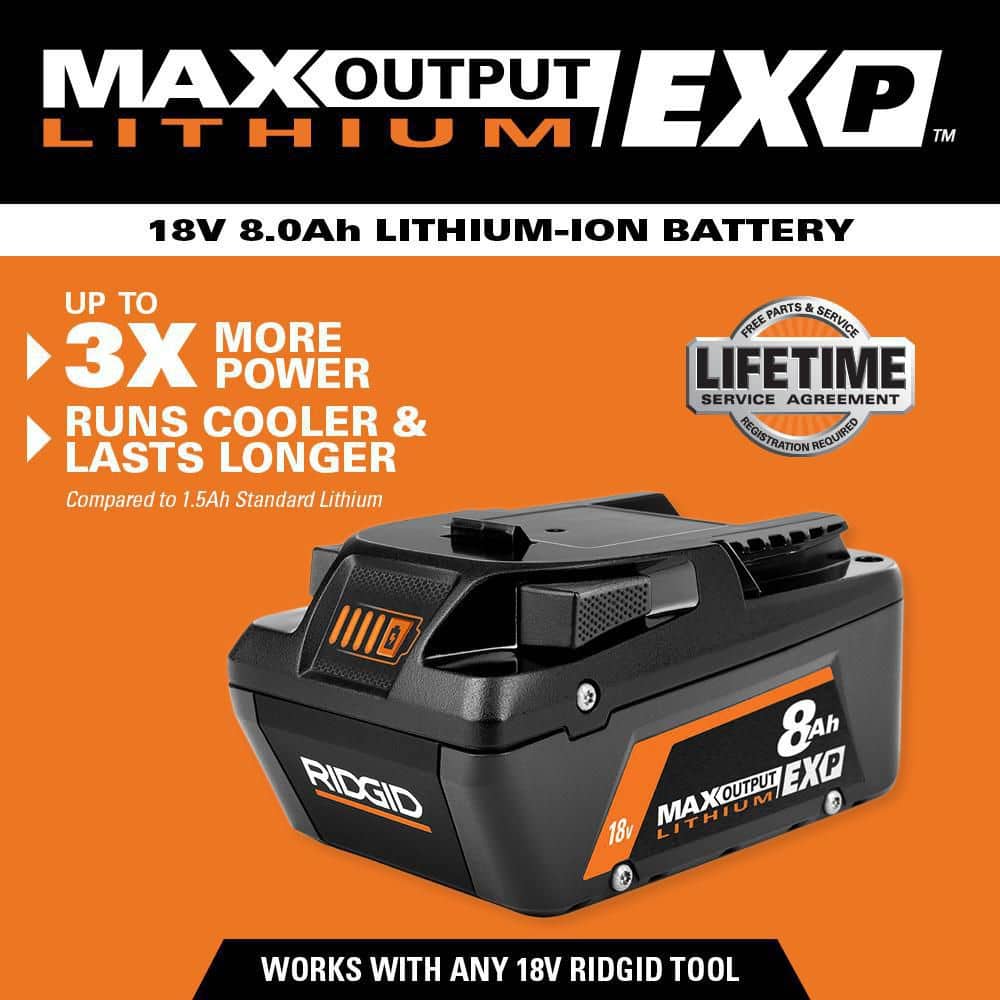 RIDGID 18V 8.0 Ah Max Output EXP Lithium-Ion Battery (2-Pack)