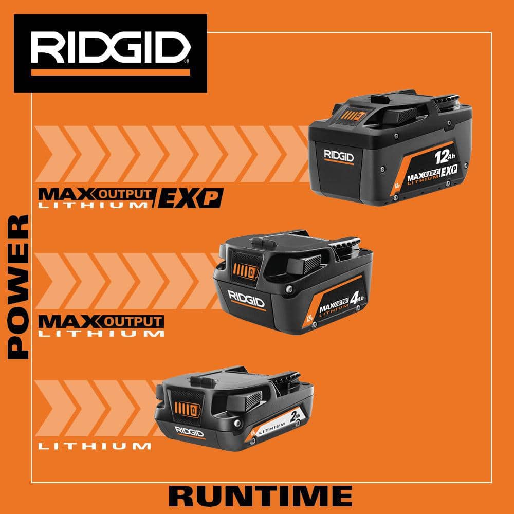 RIDGID 18V 12.0 Ah MAX Output EXP Lithium-Ion Battery with Free 18V Rapid Charger