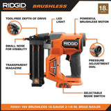 RIDGID 18V Brushless Cordless 18-Gauge 2-1/8 in. Brad Nailer with Brushless Cordless 3-Speed 1/4 in. Impact Driver (Tools Only)