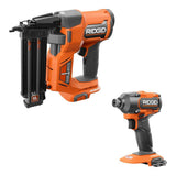 RIDGID 18V Brushless Cordless 18-Gauge 2-1/8 in. Brad Nailer with Brushless Cordless 3-Speed 1/4 in. Impact Driver (Tools Only)