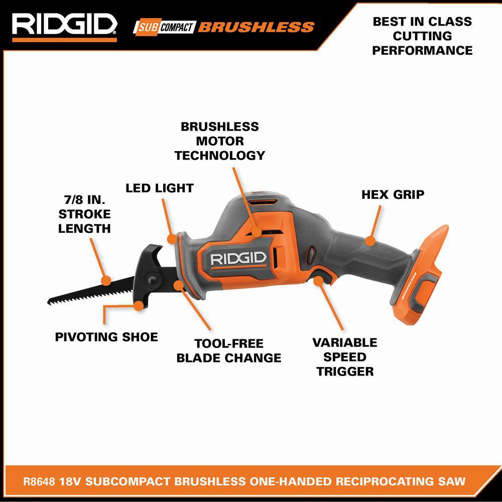 RIDGID 18V Brushless Cordless 2-Tool Combo Kit w/ Impact Wrench, SubC One Handed Recip Saw, 4.0 Ah MAX Output Battery & Charger