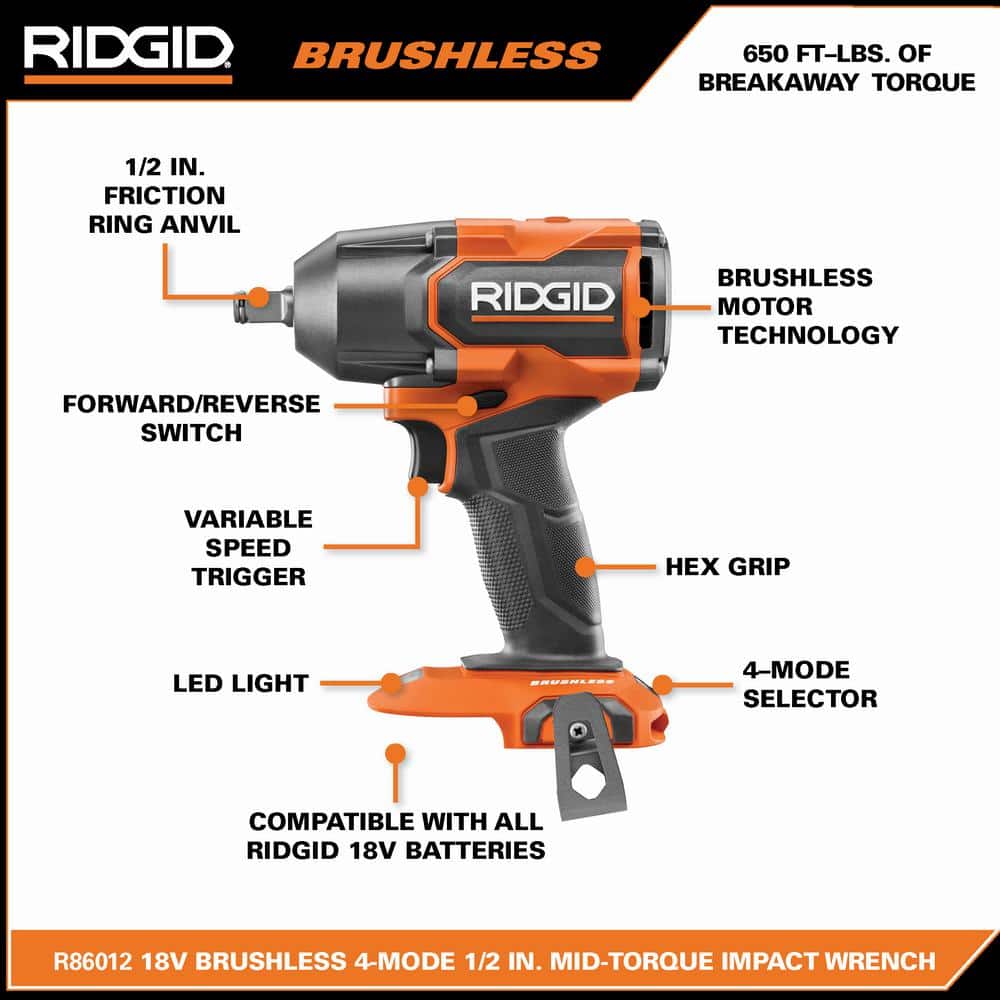RIDGID 18V Brushless Cordless 2-Tool Combo Kit w/ 1/2 in. Impact Wrench, Circular Saw, 4.0 Ah MAX Output Battery, and Charger