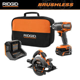RIDGID 18V Brushless Cordless 2-Tool Combo Kit w/ 1/2 in. Impact Wrench, Circular Saw, 4.0 Ah MAX Output Battery, and Charger
