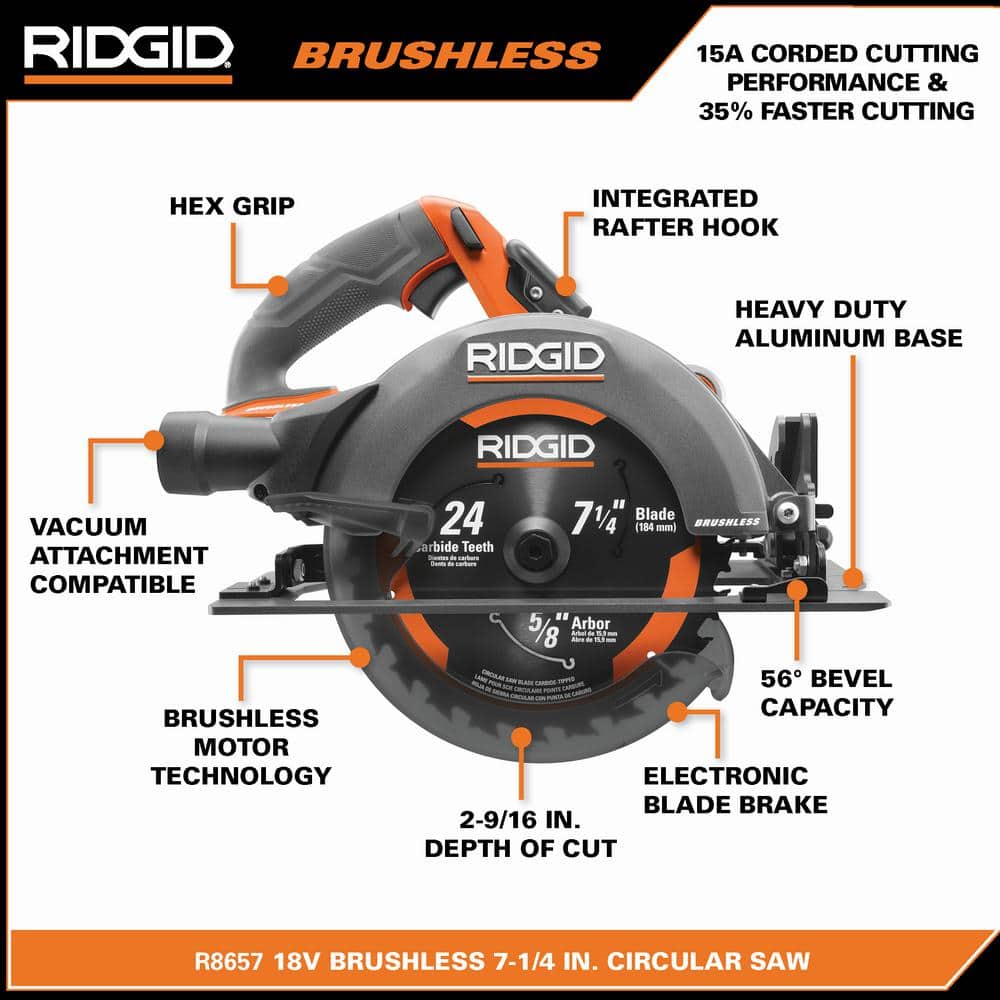 RIDGID 18V Brushless Cordless 2-Tool Combo Kit w/ 1/2 in. Impact Wrench, Circular Saw, 4.0 Ah MAX Output Battery, and Charger