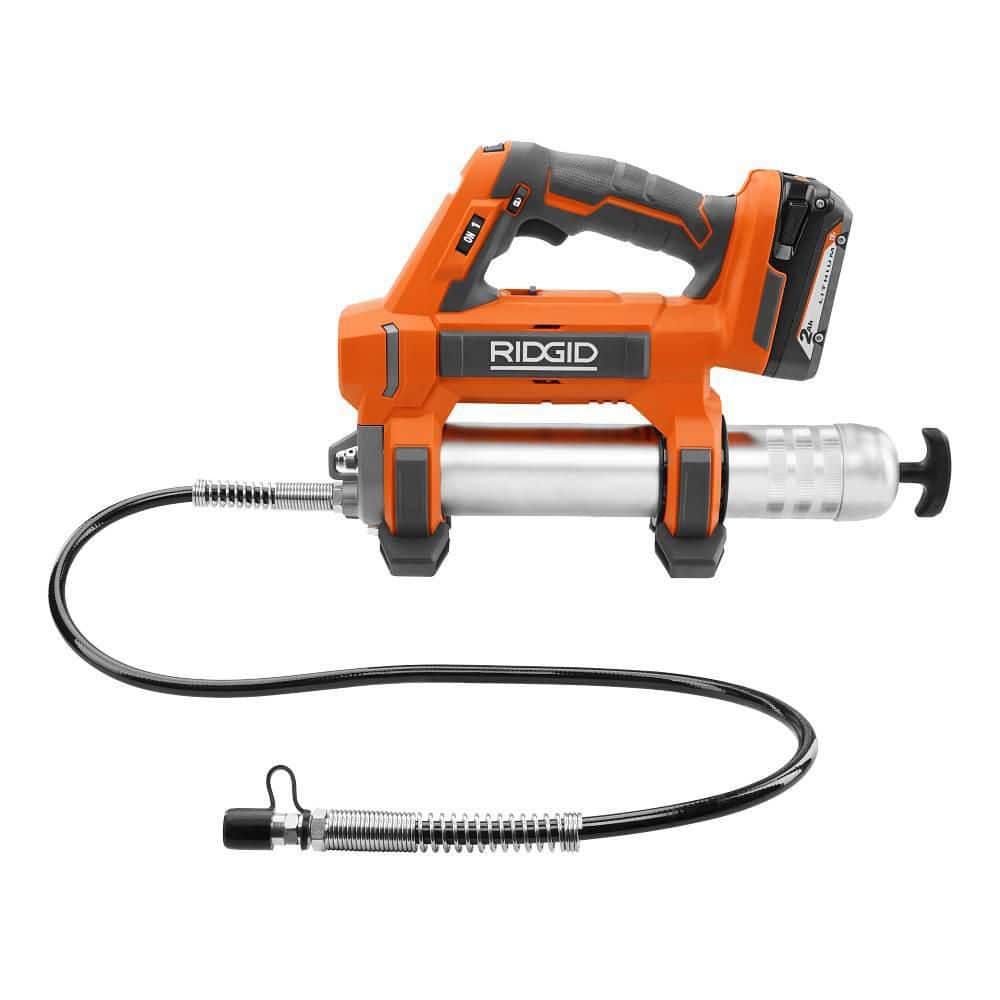 RIDGID 18V Brushless Cordless 2-Tool Combo Kit with High-Torque Impact Wrench, Grease Gun, 4.0 Ah Battery, and Charger