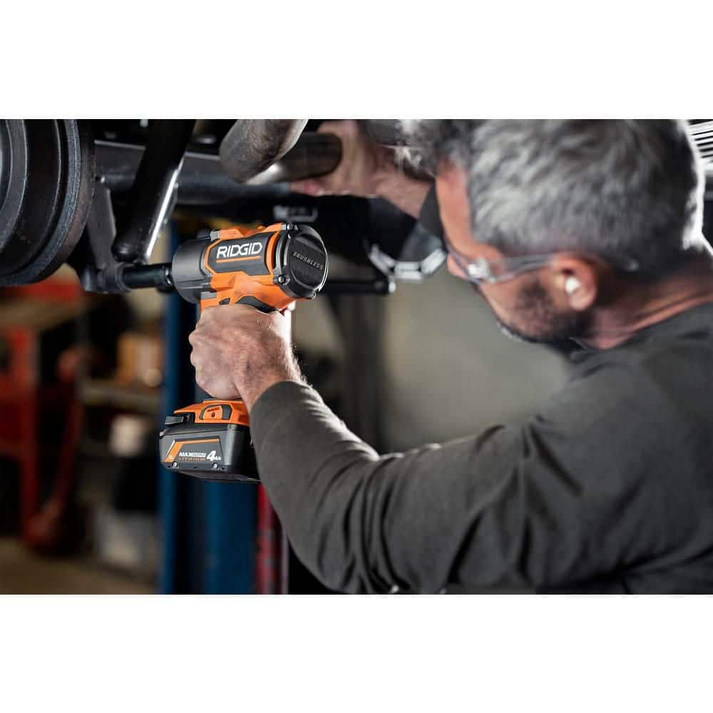 RIDGID 18V Brushless Cordless 2-Tool Combo Kit with High-Torque Impact Wrench, Grease Gun, 4.0 Ah Battery, and Charger