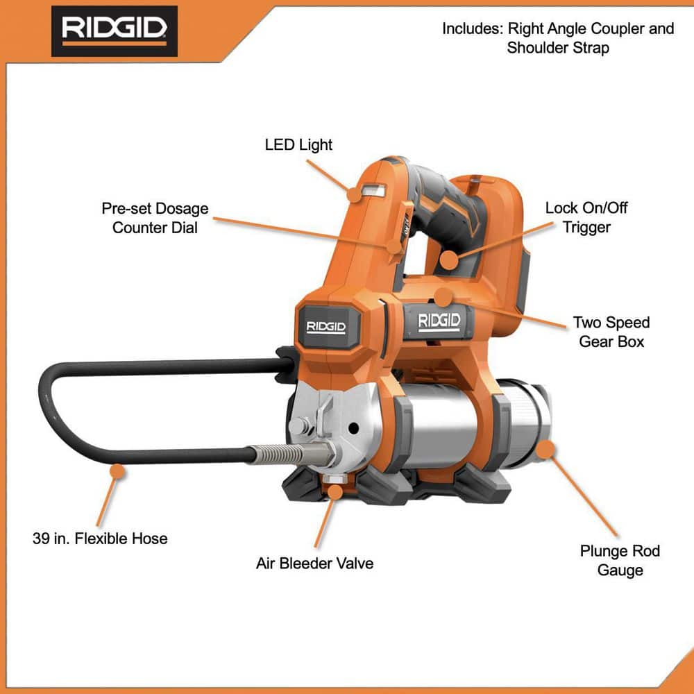 RIDGID 18V Brushless Cordless 2-Tool Combo Kit with High-Torque Impact Wrench, Grease Gun, 4.0 Ah Battery, and Charger