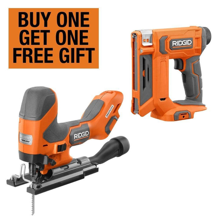 RIDGID 18V Cordless 2-Tool Combo Kit with SubCompact Brushless Barrel Grip Jig Saw and 3/8 in. Crown Stapler (Tools Only)