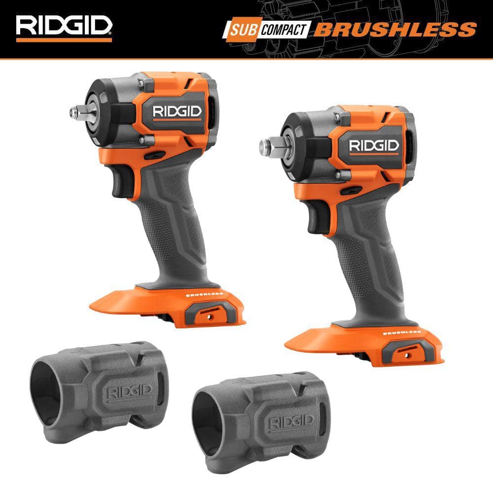 RIDGID 18V SubCompact Brushless 2Tool Combo Kit w/ 3/8 in. Impact Wrench, 1/2 in. Impact Wrench (Tools Only) & Protective Boots
