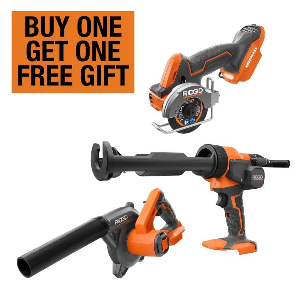 RIDGID 18V Cordless 3-Tool Combo Kit w/ SubCompact Brushless Multi-Material Saw, Caulk Gun, & Compact Jobsite Blower(ToolsOnly)
