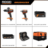 RIDGID 18V Brushless Cordless 2-Tool Combo Kit w/ (2) Batteries, Charger, Bag, & FREE 18V Brushless Multi Tool