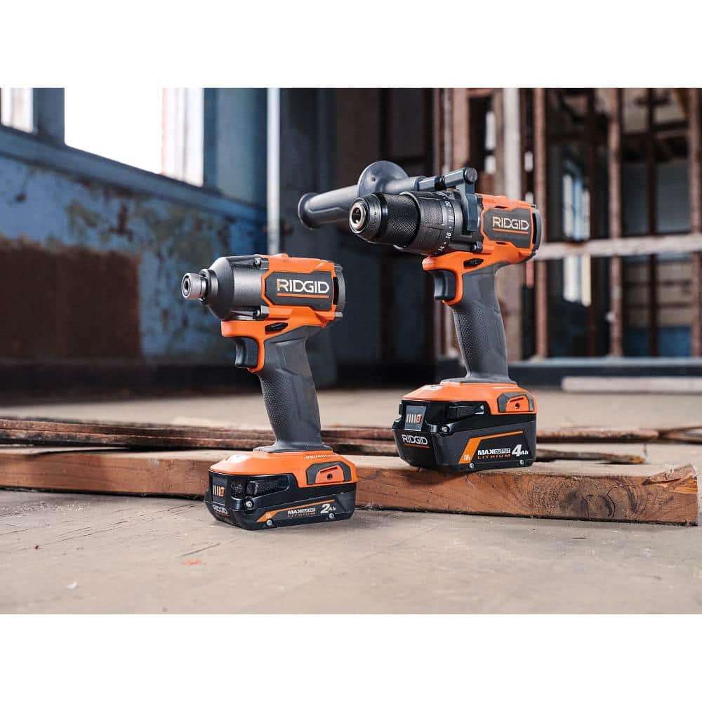 RIDGID 18V Brushless Cordless 2-Tool Combo Kit w/ Hammer Drill, Impact Driver, Batteries, Charger, Bag & Recip Saw