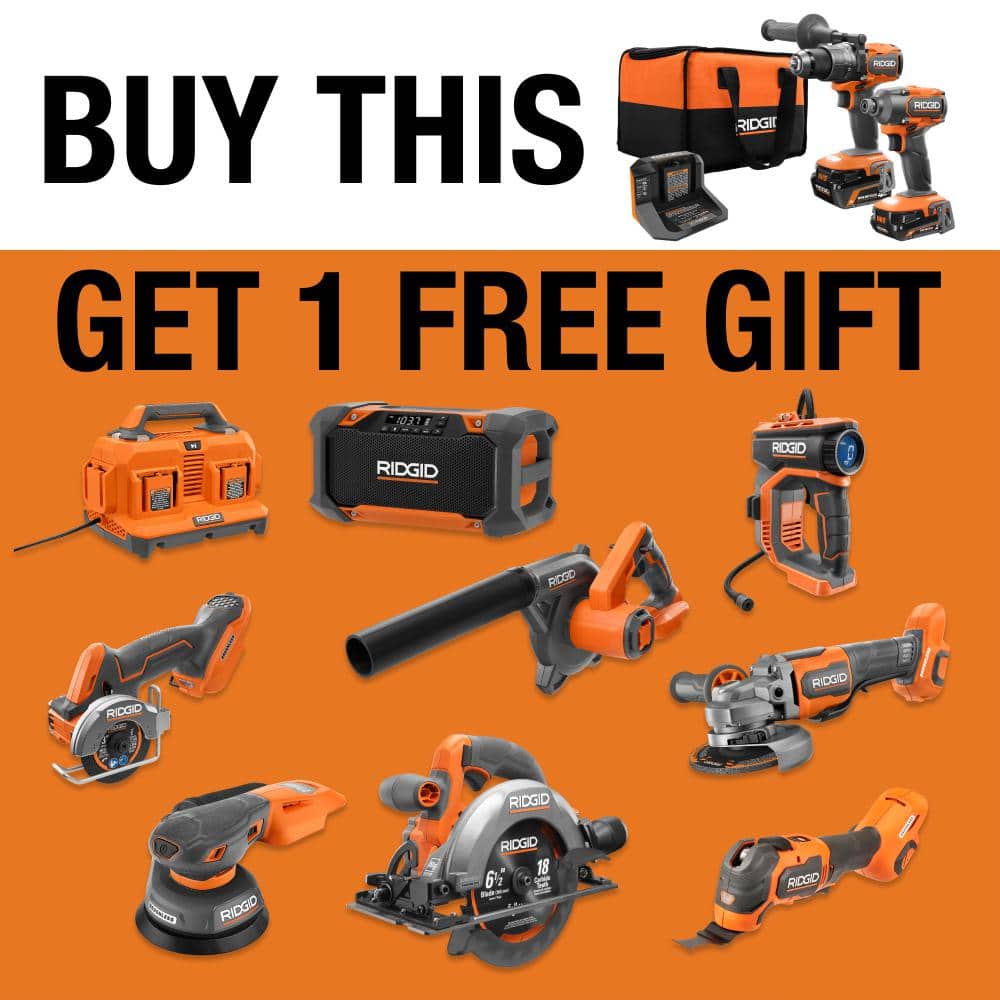 RIDGID 18V Brushless Cordless 2-Tool Combo Kit w/ Hammer Drill, Impact Driver, Recip Saw, Batteries, Charger, & Bag