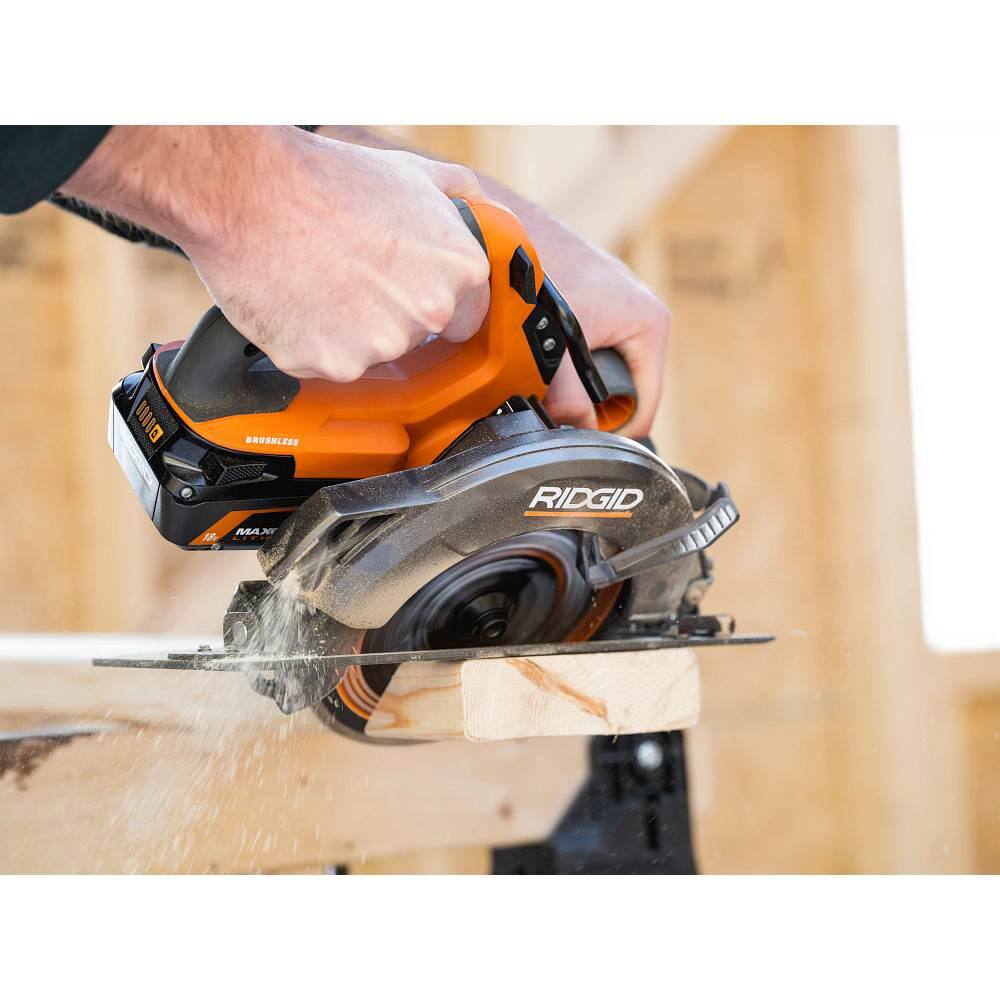 RIDGID 18V Brushless Cordless 2-Tool Combo Kit w/ Hammer Drill, Impact Driver, Batteries, Charger, Bag & Circular Saw