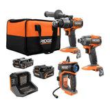 RIDGID 18V Cordless 3‑Tool Combo Kit with (2) 2.0 Ah Batteries, Charger, Bag, and Free Hand Vacuum