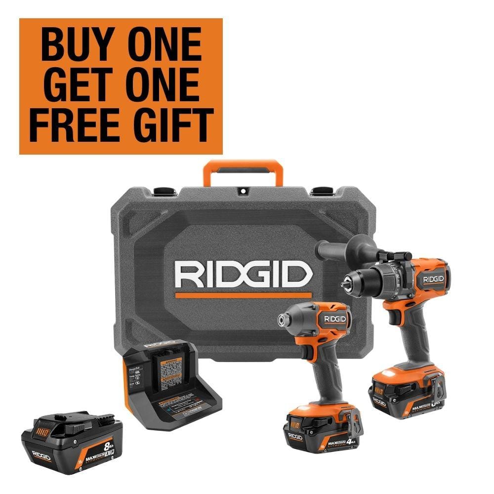 RIDGID 18V Brushless 2-Tool Combo Kit with 6.0 Ah & 4.0 Ah MAX Output Batteries, Charger, Hard Case & 8.0 Ah MAX Output Battery