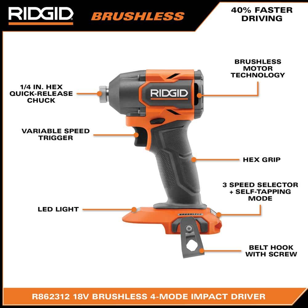 RIDGID 18V Brushless 2-Tool Combo Kit with 6.0 Ah and 4.0 Ah MAX Output Batteries, Charger, Hard Case, and FREE 4.0 Ah Battery