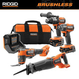 RIDGID 18V Lithium-Ion Brushless 4-Tool Combo Kit with (1) 2.0Ah & (1) 4.0Ah Batteries, Charger, Bag + Free OCTANE Multi-Tool